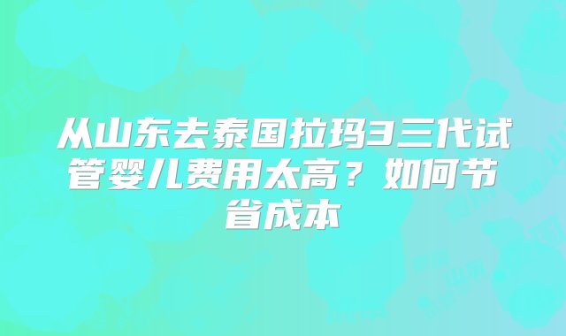 从山东去泰国拉玛3三代试管婴儿费用太高？如何节省成本