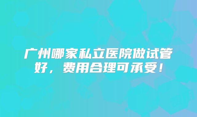 广州哪家私立医院做试管好，费用合理可承受！