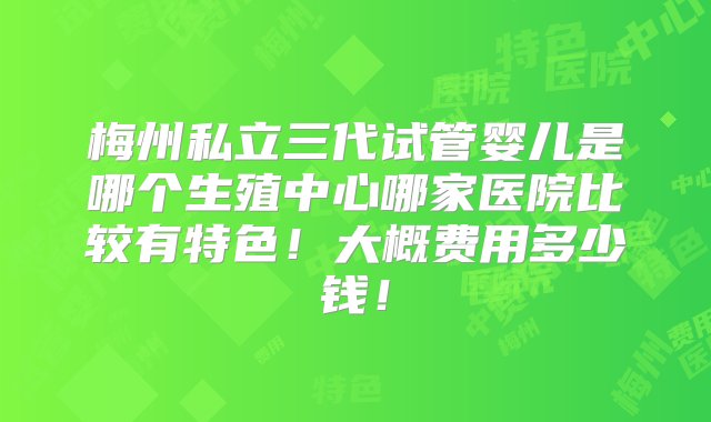 梅州私立三代试管婴儿是哪个生殖中心哪家医院比较有特色！大概费用多少钱！