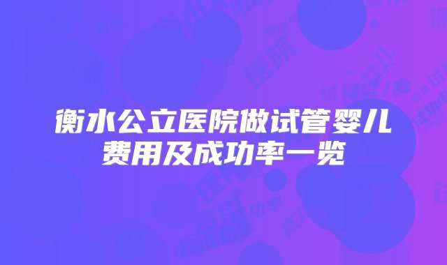 衡水公立医院做试管婴儿费用及成功率一览