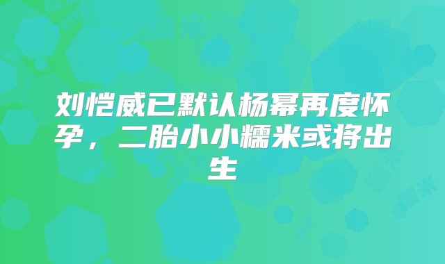 刘恺威已默认杨幂再度怀孕，二胎小小糯米或将出生