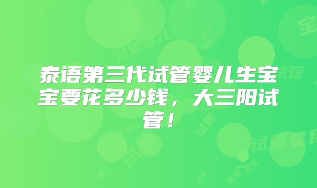 泰语第三代试管婴儿生宝宝要花多少钱，大三阳试管！