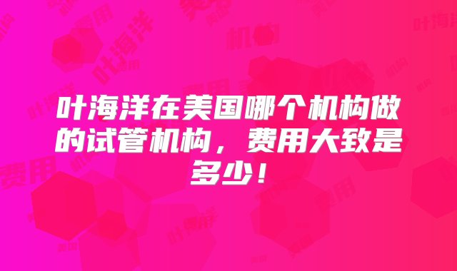 叶海洋在美国哪个机构做的试管机构，费用大致是多少！