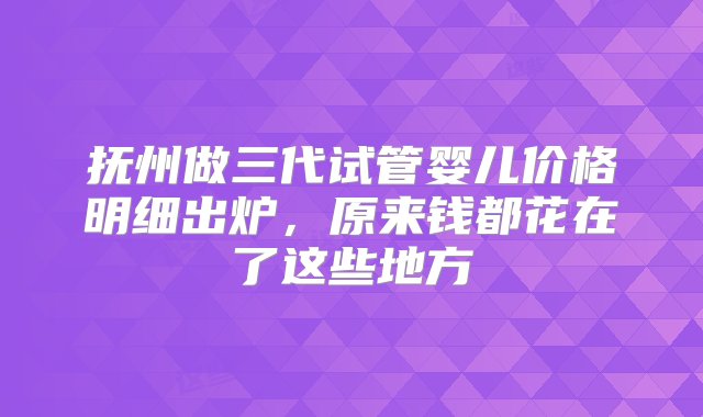 抚州做三代试管婴儿价格明细出炉，原来钱都花在了这些地方