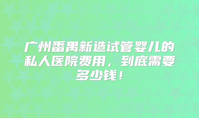 广州番禺新造试管婴儿的私人医院费用，到底需要多少钱！