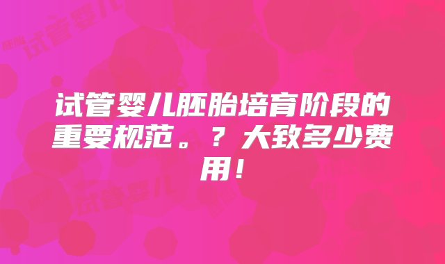 试管婴儿胚胎培育阶段的重要规范。？大致多少费用！