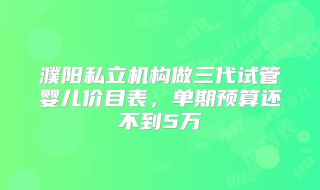 濮阳私立机构做三代试管婴儿价目表，单期预算还不到5万