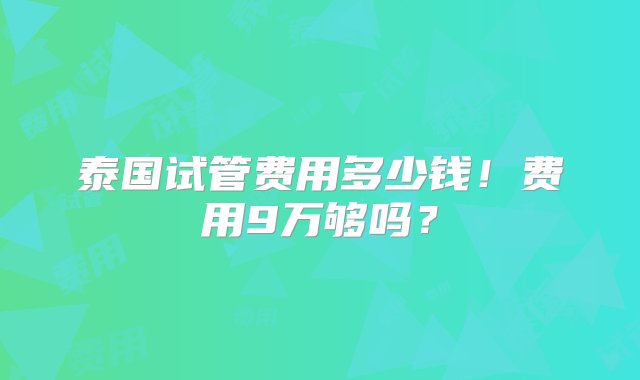 泰国试管费用多少钱！费用9万够吗？