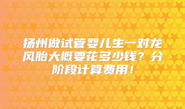 扬州做试管婴儿生一对龙风胎大概要花多少钱？分阶段计算费用！