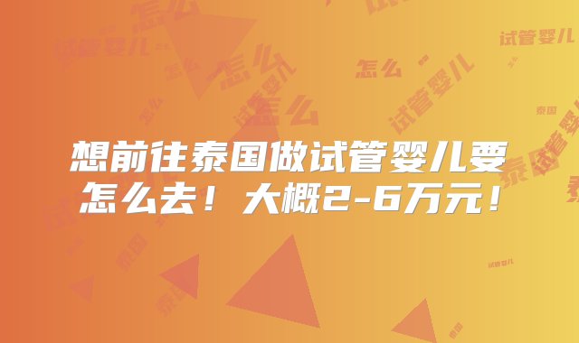 想前往泰国做试管婴儿要怎么去！大概2-6万元！