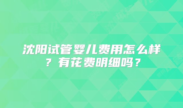 沈阳试管婴儿费用怎么样？有花费明细吗？