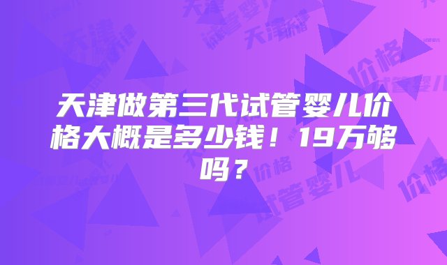 天津做第三代试管婴儿价格大概是多少钱！19万够吗？