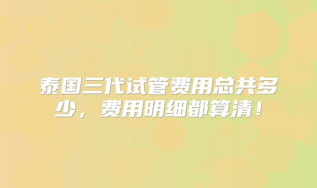 泰国三代试管费用总共多少，费用明细都算清！