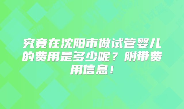 究竟在沈阳市做试管婴儿的费用是多少呢？附带费用信息！