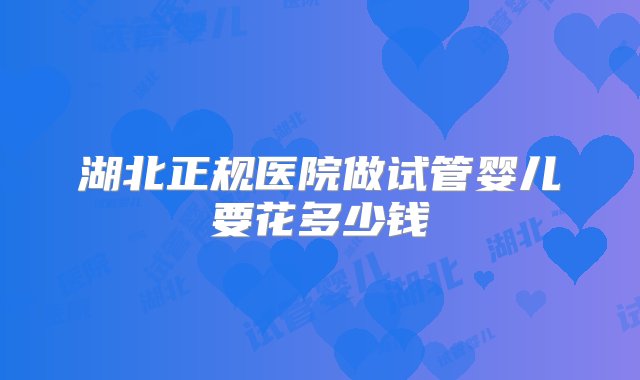 湖北正规医院做试管婴儿要花多少钱