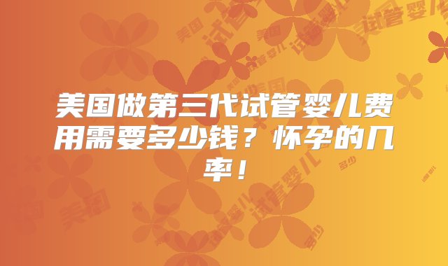 美国做第三代试管婴儿费用需要多少钱？怀孕的几率！