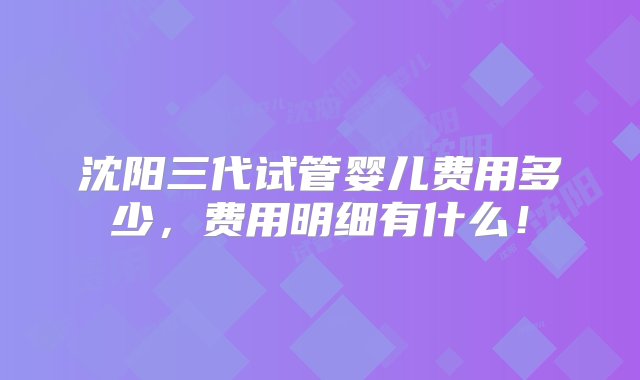 沈阳三代试管婴儿费用多少，费用明细有什么！