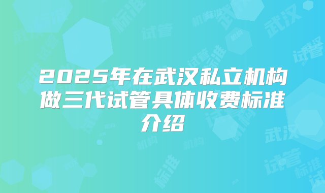 2025年在武汉私立机构做三代试管具体收费标准介绍