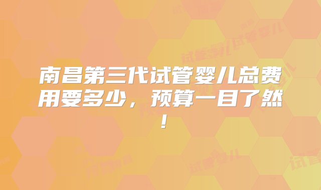 南昌第三代试管婴儿总费用要多少，预算一目了然！