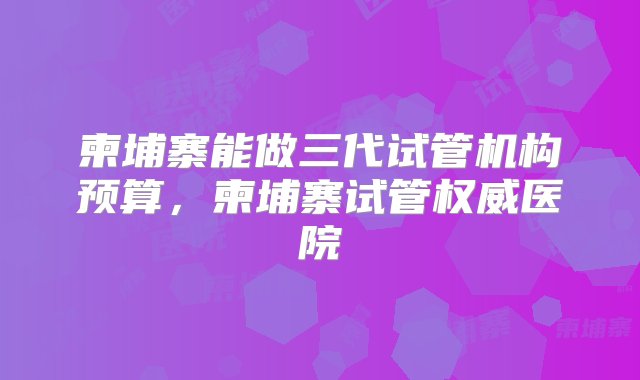 柬埔寨能做三代试管机构预算，柬埔寨试管权威医院