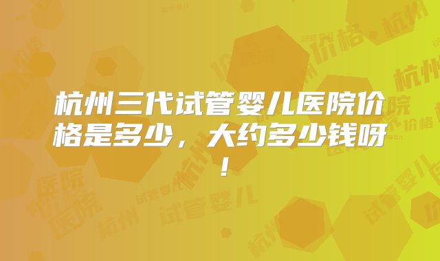 杭州三代试管婴儿医院价格是多少，大约多少钱呀！