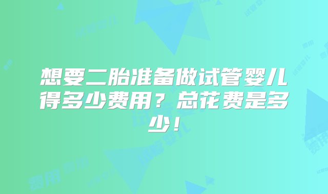 想要二胎准备做试管婴儿得多少费用？总花费是多少！