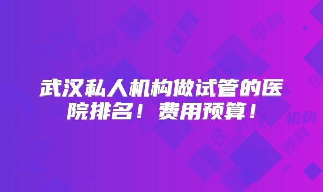 武汉私人机构做试管的医院排名！费用预算！