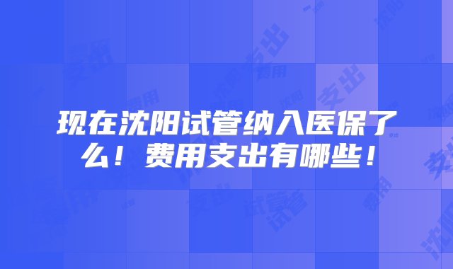 现在沈阳试管纳入医保了么！费用支出有哪些！