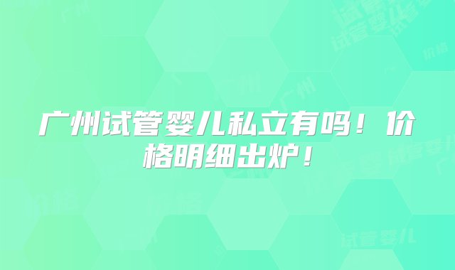 广州试管婴儿私立有吗！价格明细出炉！