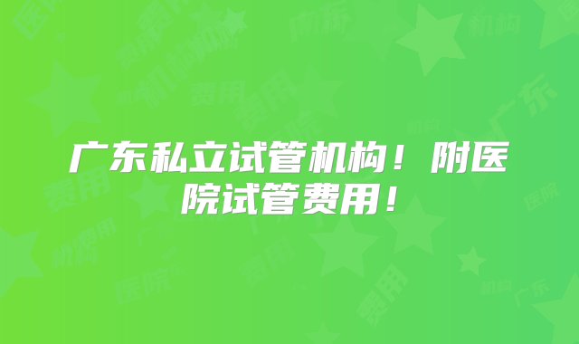 广东私立试管机构！附医院试管费用！