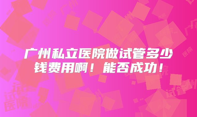 广州私立医院做试管多少钱费用啊！能否成功！