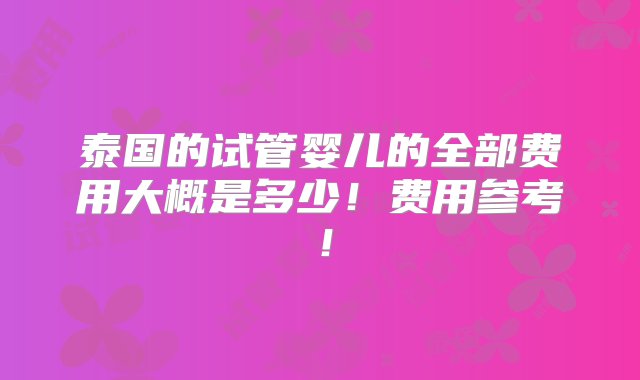 泰国的试管婴儿的全部费用大概是多少！费用参考！