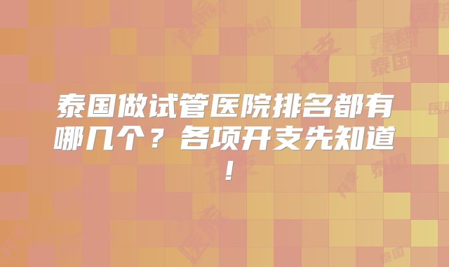 泰国做试管医院排名都有哪几个？各项开支先知道！