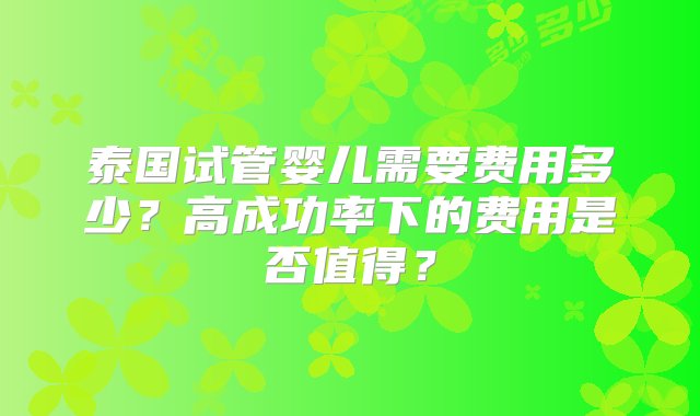 泰国试管婴儿需要费用多少？高成功率下的费用是否值得？