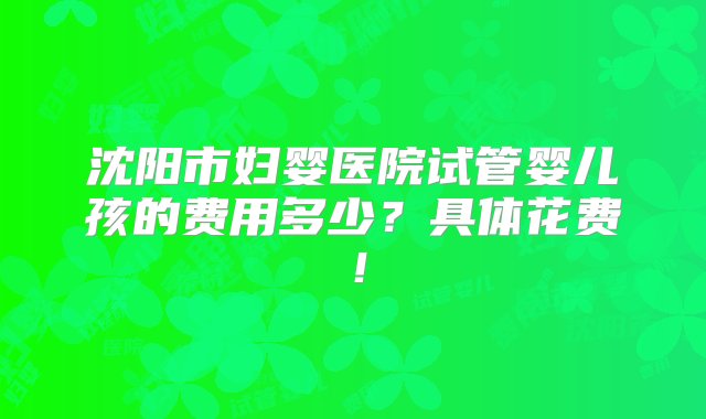 沈阳市妇婴医院试管婴儿孩的费用多少？具体花费！