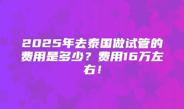 2025年去泰国做试管的费用是多少？费用16万左右！