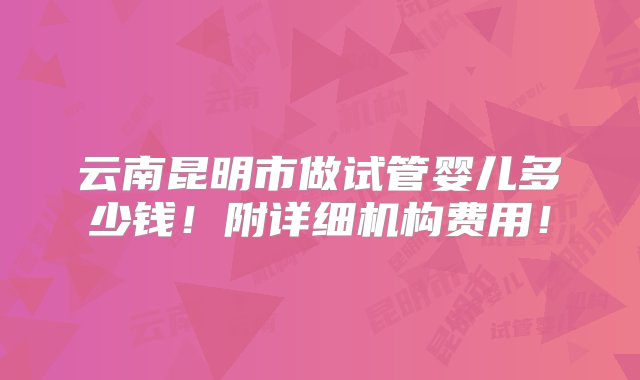 云南昆明市做试管婴儿多少钱！附详细机构费用！