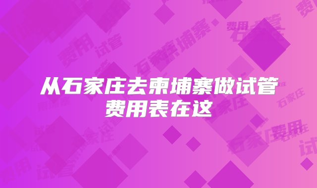 从石家庄去柬埔寨做试管费用表在这