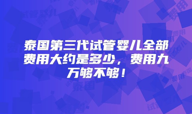 泰国第三代试管婴儿全部费用大约是多少，费用九万够不够！