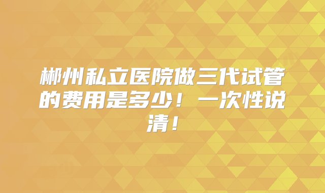 郴州私立医院做三代试管的费用是多少！一次性说清！