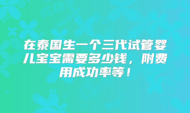 在泰国生一个三代试管婴儿宝宝需要多少钱，附费用成功率等！