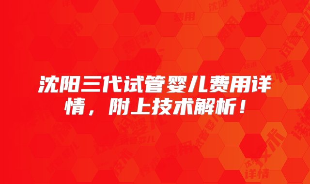 沈阳三代试管婴儿费用详情，附上技术解析！