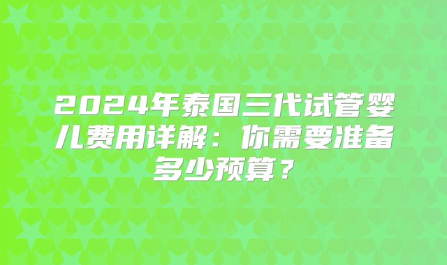 2024年泰国三代试管婴儿费用详解：你需要准备多少预算？