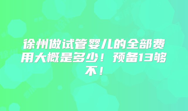 徐州做试管婴儿的全部费用大概是多少！预备13够不！