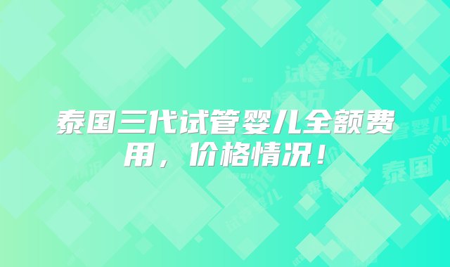 泰国三代试管婴儿全额费用，价格情况！