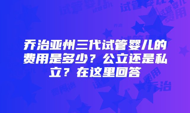 乔治亚州三代试管婴儿的费用是多少？公立还是私立？在这里回答