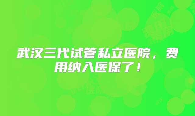 武汉三代试管私立医院，费用纳入医保了！