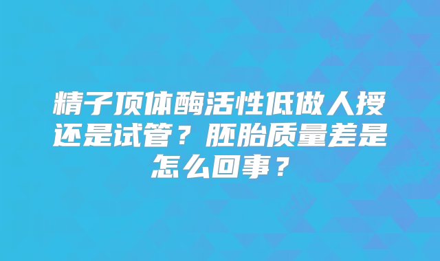 精子顶体酶活性低做人授还是试管？胚胎质量差是怎么回事？