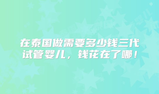 在泰国做需要多少钱三代试管婴儿，钱花在了哪！