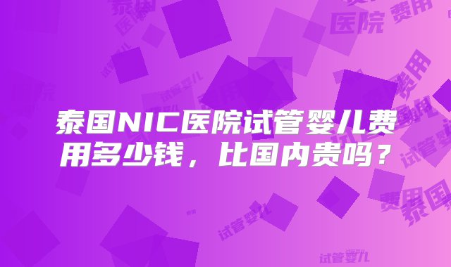 泰国NIC医院试管婴儿费用多少钱，比国内贵吗？